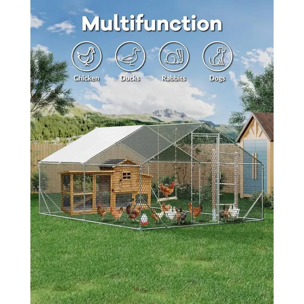 Walk-in Chicken Coop with Waterproof UV-Resistant Cover and Run