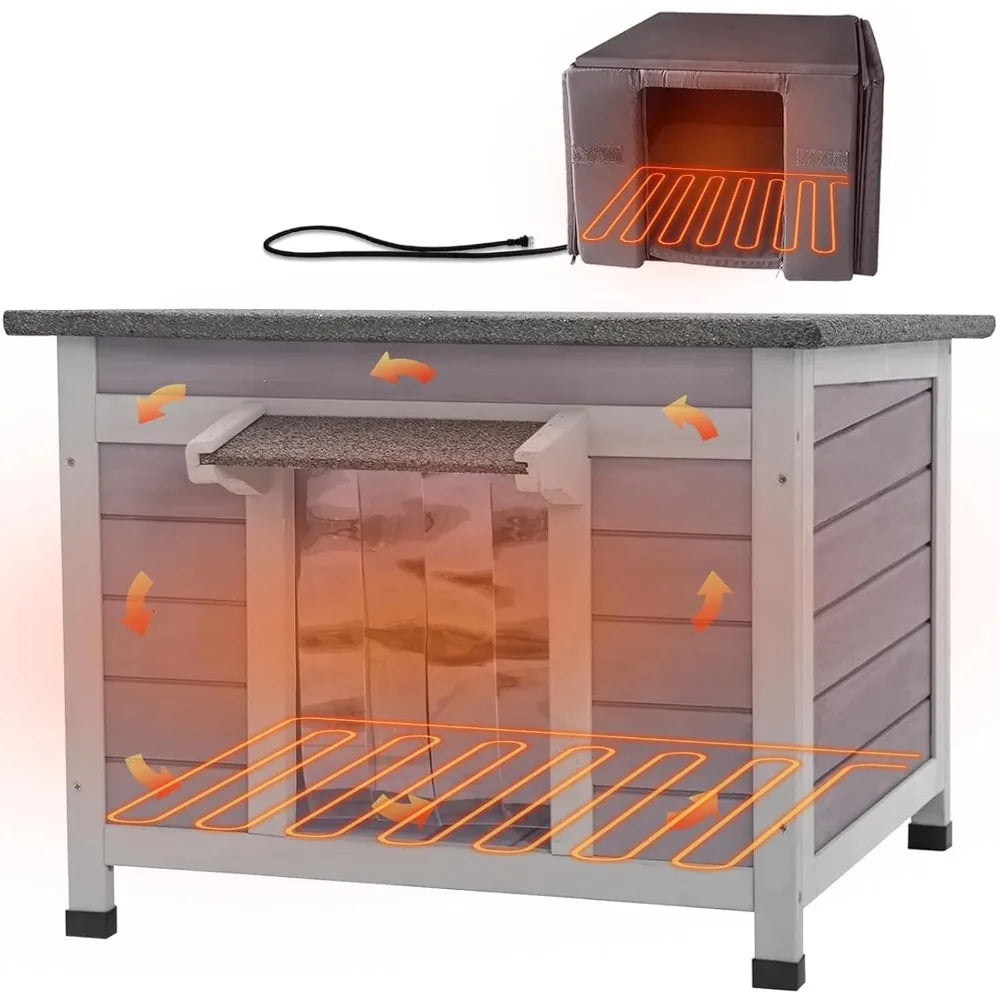 Cat house with heater and insulated weatherproof