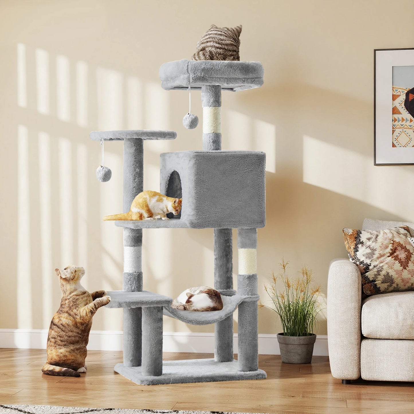 44In Cat Tree Multi-Cat Climbing Tower Scratching Posts