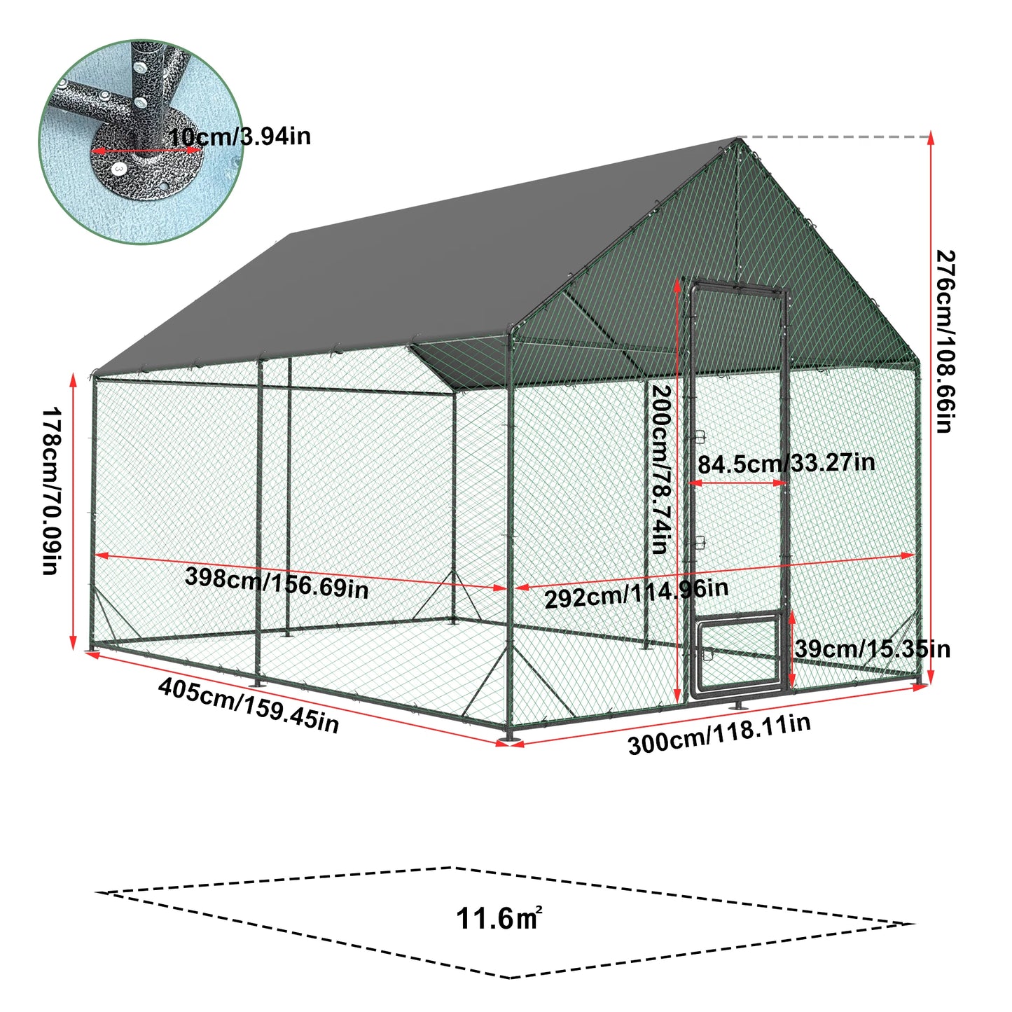 Large Upgrade Metal Chicken Coop Walk-in Poultry Run with Nylon Netting