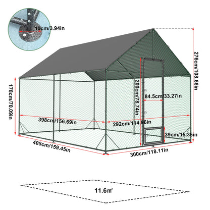 Large Upgrade Metal Chicken Coop Walk-in Poultry Run with Nylon Netting