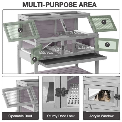 Guinea Pig, Hamster Cage with wheels, Anti-Chewing Ramp and Hideouts,