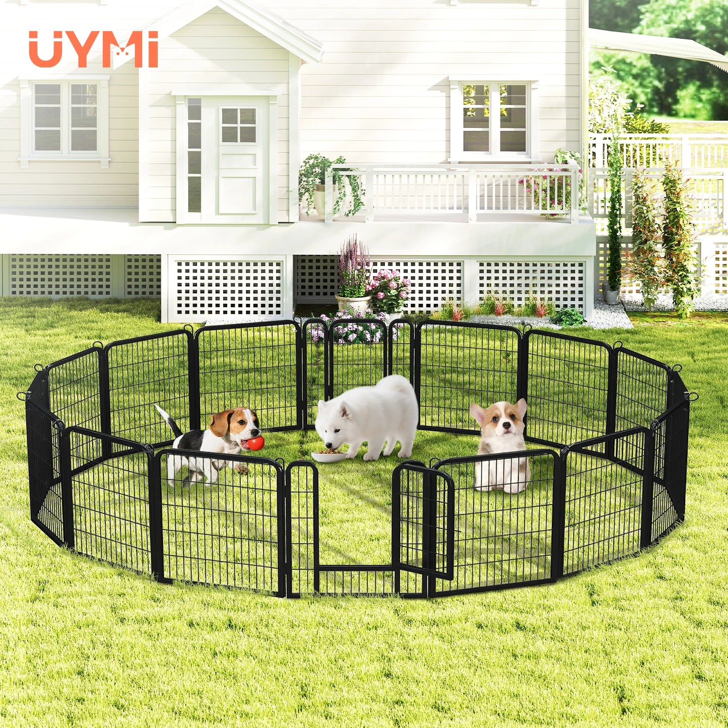 Dog Playpen with Door, Outdoor/Indoor Foldable Metal Fence
