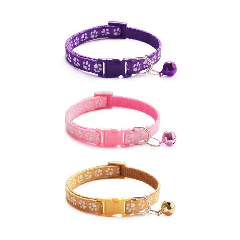 1/6/18pcs Collar With Bell Footprints Colorful Adjustable Bell Ring Necklace Pet