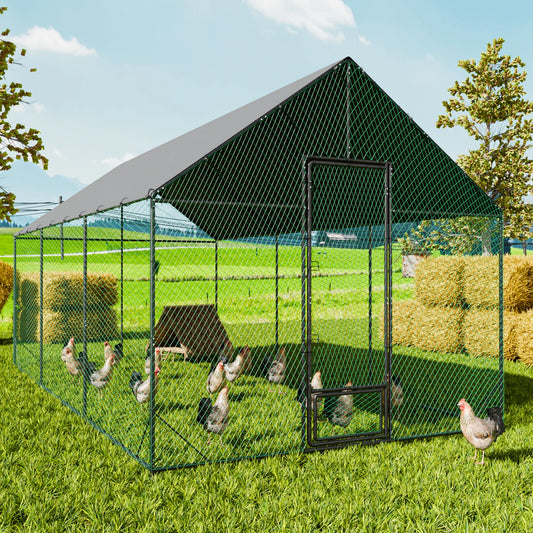 Large Upgrade Metal Chicken Coop Walk-in Poultry Run with Nylon Netting