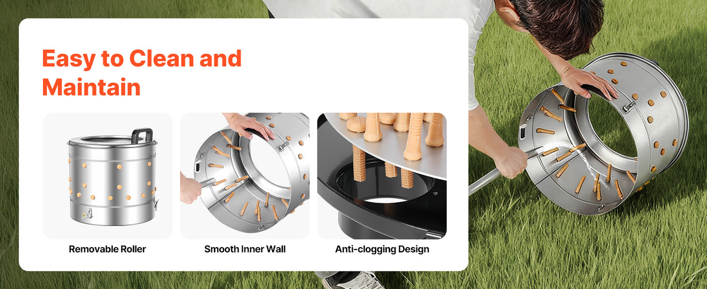 Chicken Plucker Machine 15.7in/19.7in/25.6in Drum