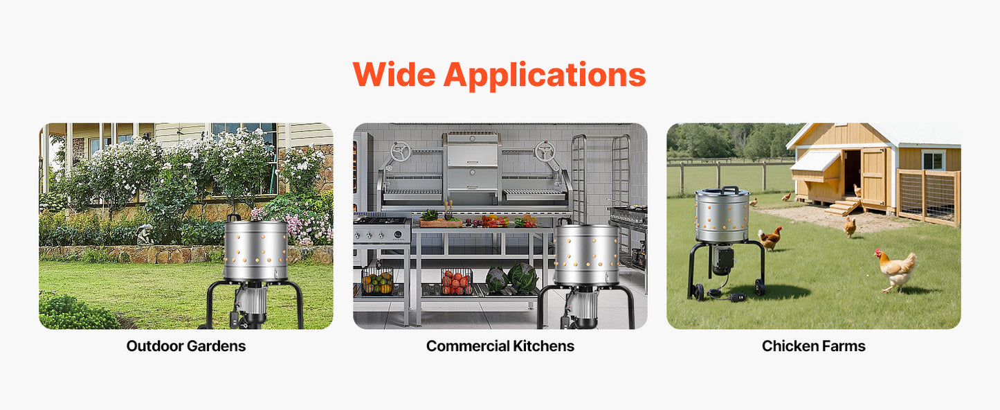 Chicken Plucker Machine 15.7in/19.7in/25.6in Drum
