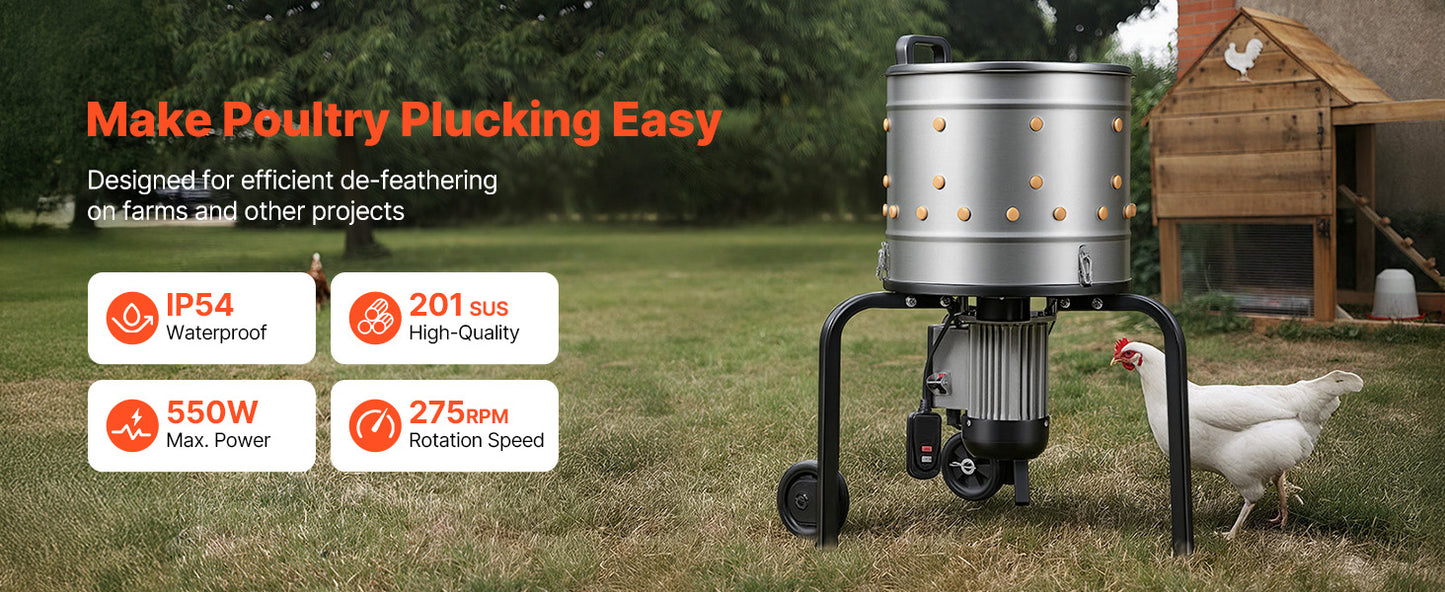 Chicken Plucker Machine 15.7in/19.7in/25.6in Drum