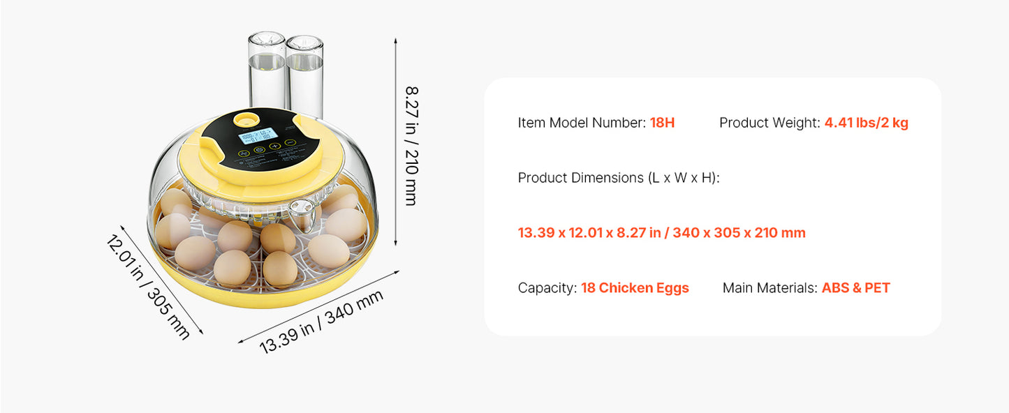 Egg Incubator with LED Candler Temperature Auto Humidity  360° View Clear Window