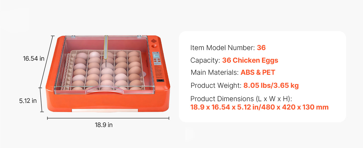 Egg Incubator with LED Candler Temperature Auto Humidity  360° View Clear Window