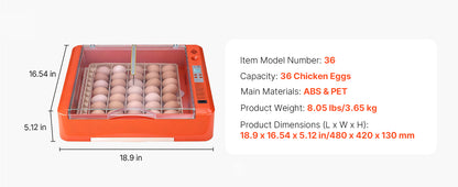 Egg Incubator with LED Candler Temperature Auto Humidity  360° View Clear Window