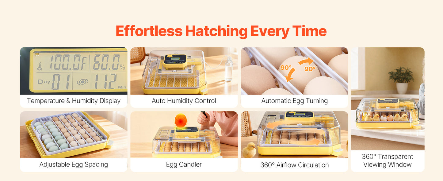 Egg Incubator with LED Candler Temperature Auto Humidity  360° View Clear Window