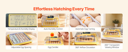 Egg Incubator with LED Candler Temperature Auto Humidity  360° View Clear Window