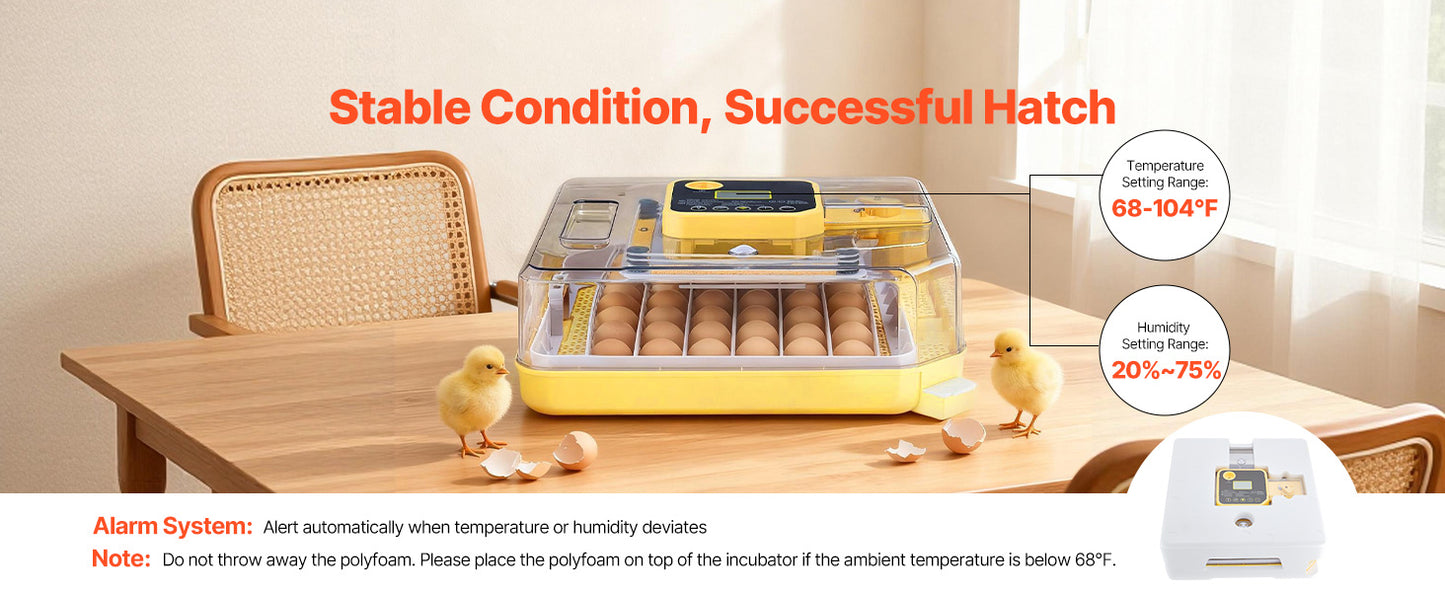 Egg Incubator with LED Candler Temperature Auto Humidity  360° View Clear Window