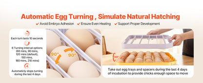 Egg Incubator with LED Candler Temperature Auto Humidity  360° View Clear Window