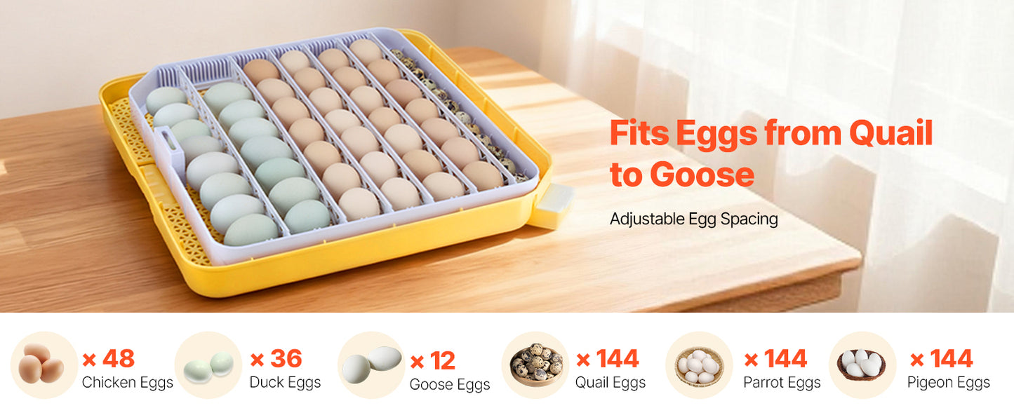 Egg Incubator with LED Candler Temperature Auto Humidity  360° View Clear Window