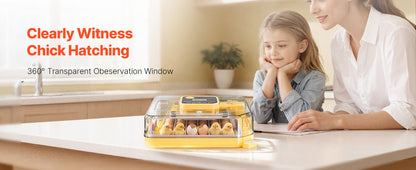 Egg Incubator with LED Candler Temperature Auto Humidity  360° View Clear Window