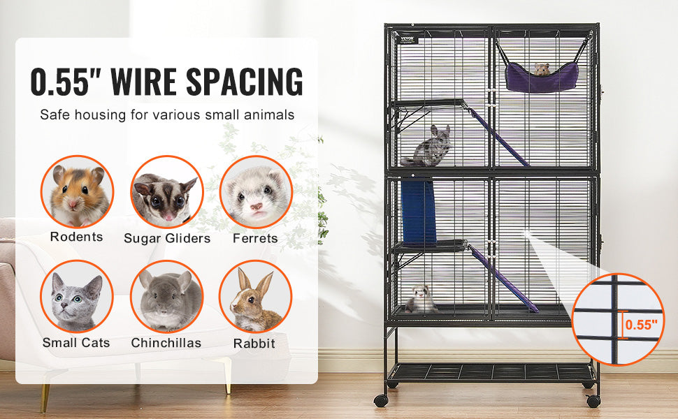 64.6" Rolling Metal Ferret Cage Large 4-Tier