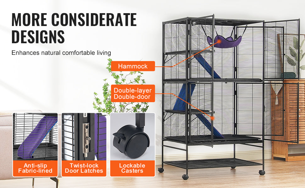 64.6" Rolling Metal Ferret Cage Large 4-Tier